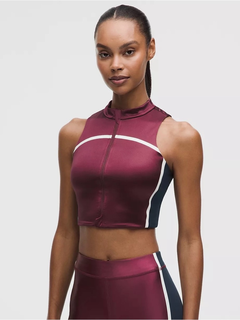 lululemon (XL) Satin Shine Full-Zip Tank Top Medium Support, B/C Cup *Stripe